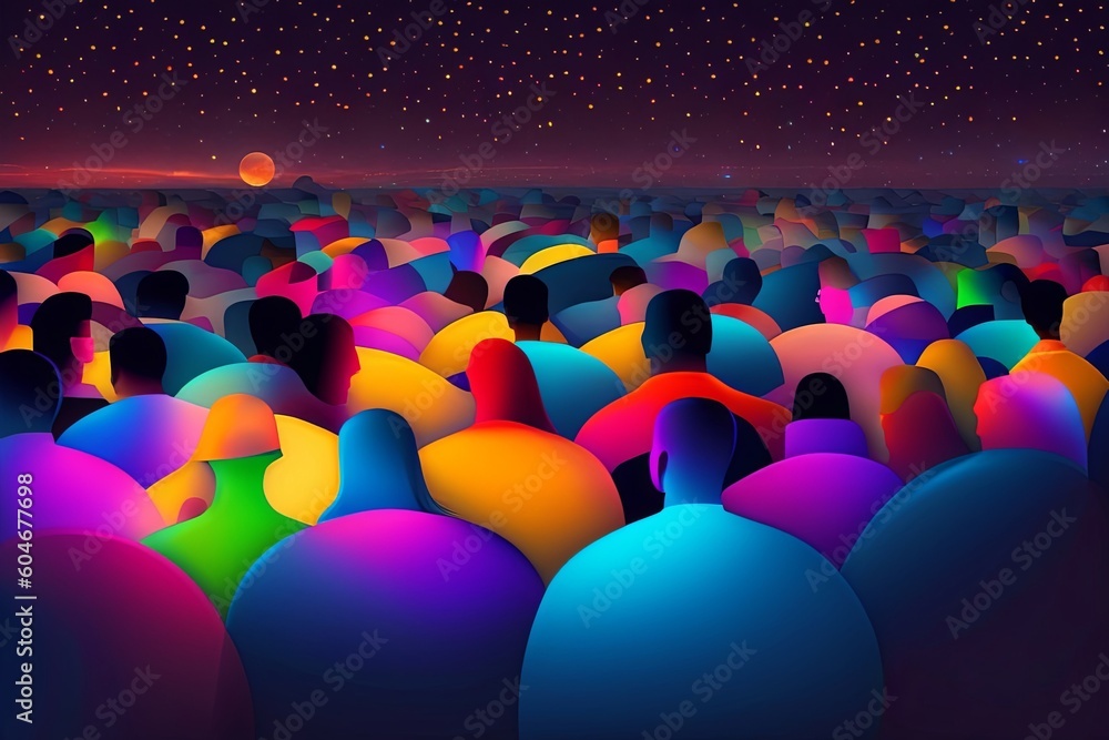Obraz premium Modern Abstract Illustration of Crowded People with Harsh Lighting Generative AI
