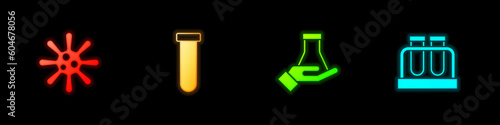 Set Bacteria, Test tube and flask, and icon. Vector