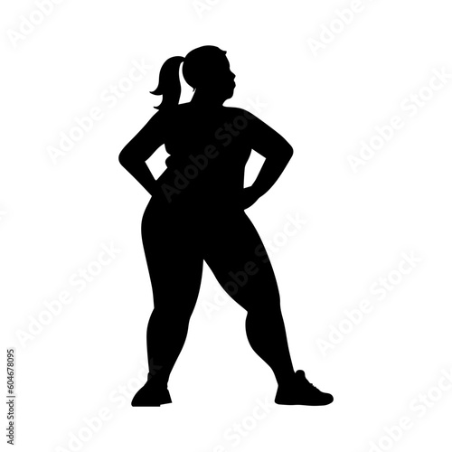 Vector illustration. Fat woman silhouette. Sports. Slimming.