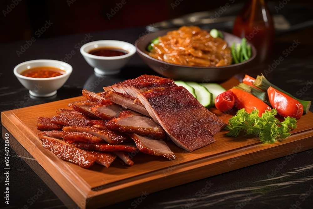 Generative AI Peking Roast Duck Peking duck is a dish from Beijing Food Photography Generative AI Peking Roast Duck Peking duck is a dish from Beijing Food Photography