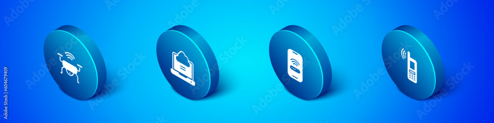 Set Isometric Smart drone system, Mobile with wi-fi wireless, and Network cloud connection icon. Vector Set Isometric Smart drone system, Mobile with wi-fi wireless, and Network cloud connection icon. Vector