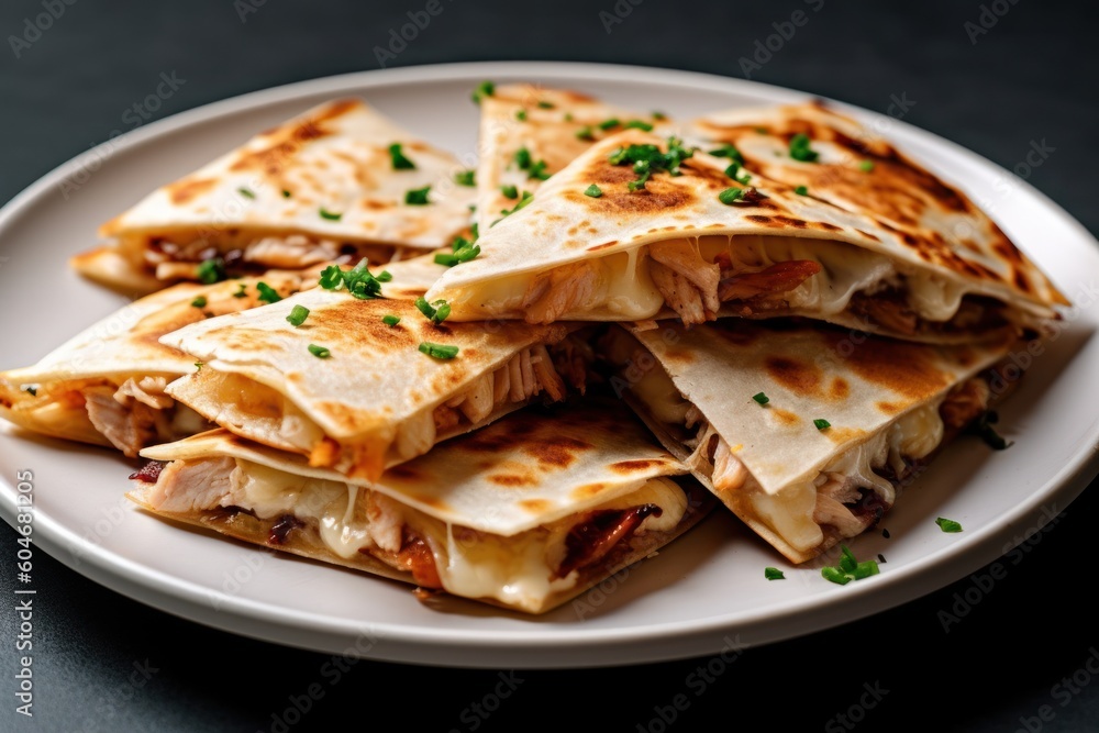 Generative AI Quesadilla chicken mexico in plate mexican food top view Food Photography Generative AI Quesadilla chicken mexico in plate mexican food top view Food Photography