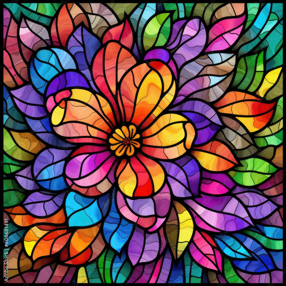 A stained glass mosaic of a flower A stained glass mosaic of a flower