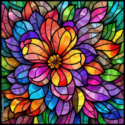 A stained glass mosaic of a flower
