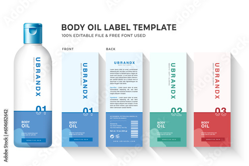 Cosmetic products label and body oil, body Lotion, beauty care, skin care natural organic oil label packaging sticker design, print ready file 
spray jar bottle vector banner template pack.
