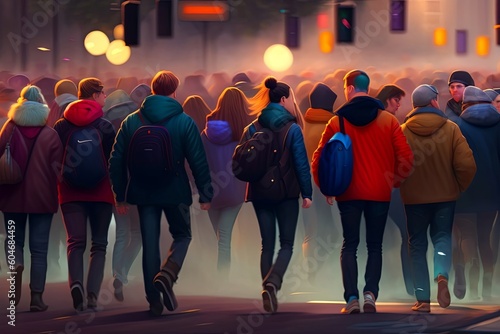 Neon Overcrowd: A Cyberpunk Chaos Shot in Golden Hour Realism Generative AI