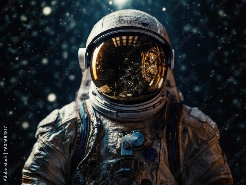 Fototapeta premium Astronaut in spacesuit against the background of the night sky 