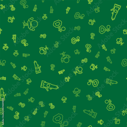 Set line Barbershop chair, Electrical clipper and Aftershave on seamless pattern. Vector