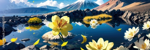 Floating Yellow Flowers - Artistic Illustration