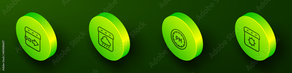 Set Isometric line Time flies on the clock, Calendar autumn, Day time and summer icon. Vector Set Isometric line Time flies on the clock, Calendar autumn, Day time and summer icon. Vector