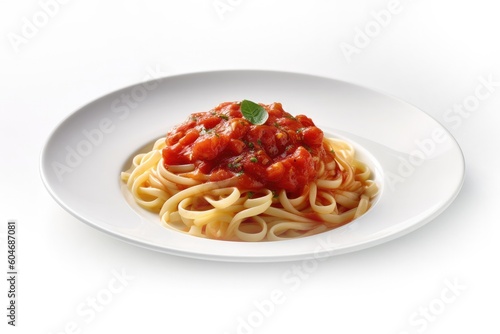 Delicious Plate of Spaghetti with Tomato Sauce on a White Background Generative AI