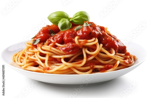 Delicious Plate of Spaghetti with Tomato Sauce on a White Background Generative AI