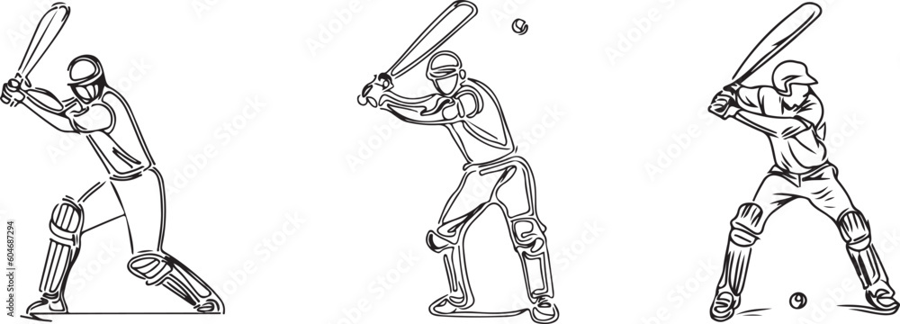 International sports cricket players line art vectors International sports cricket players line art vectors