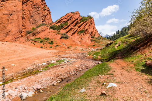 Mountain summer landscape of Jeti-Oguz (seven bulls) gorge near Issyk-Kul lake, Kyrgyzstan