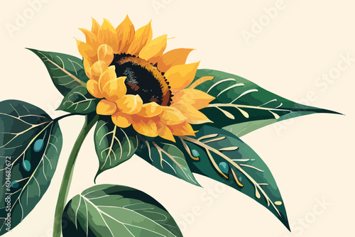 Sunflower Watercolor Floral Art Collection. Vector Illustration.
