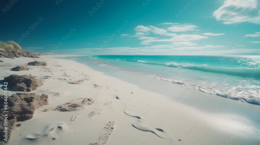 Beach under blue sky white sand Beach under blue sky white sand