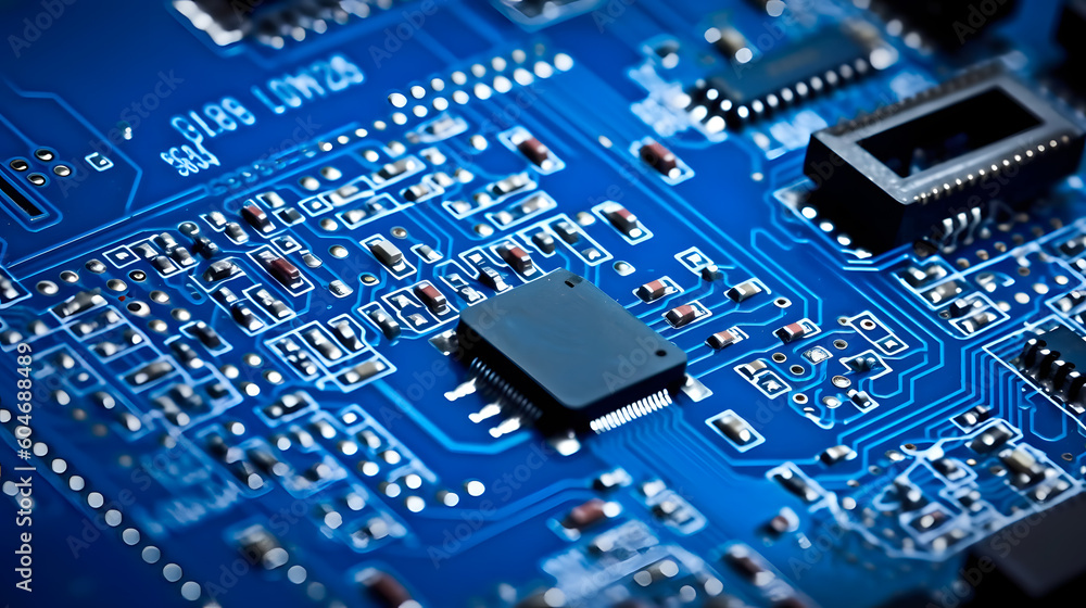 Close up Blue computer circuit board Close up Blue computer circuit board