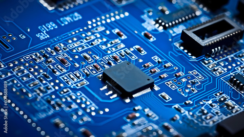 Close up Blue computer circuit board