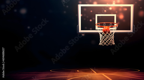 Sport concept. Basketball. Scoring basket with black background and empty space. Regular season or Playoffs game concept.  © Prasanth