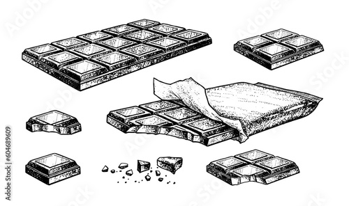 Vector sketch illustrations set of Chocolate. Vintage style drawing.