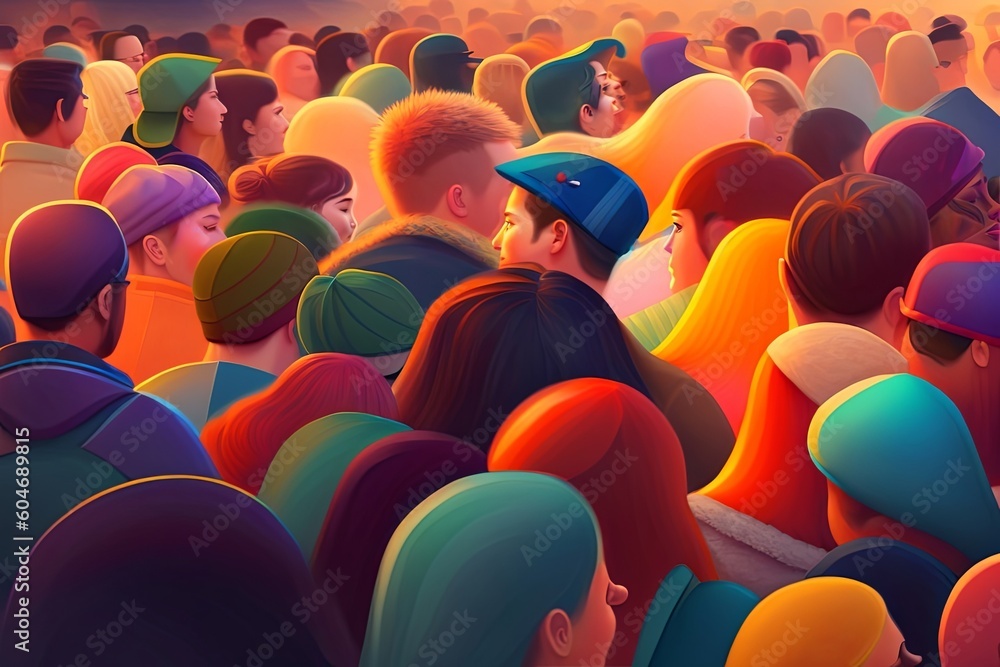 Obraz premium Cyberpunk Crowd at Golden Hour Generative AI