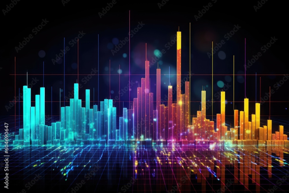 Perspective view of stock market growth, business investing and data concept with digital financial chart graphs, diagrams and indicators Perspective view of stock market growth, business investing and data concept with digital financial chart graphs, diagrams and indicators