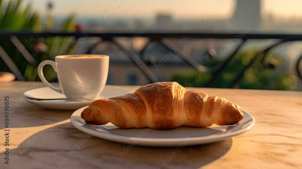 Balcony View of a Cup of Coffee and French Croissaints
Balcony View of a Cup of Coffee and French Croissaints