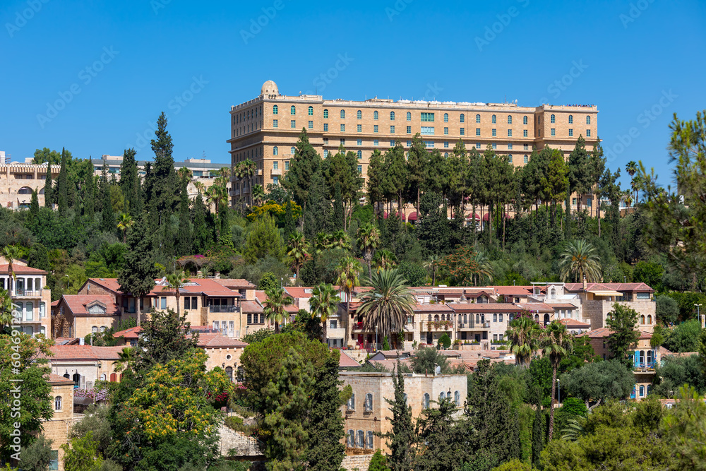 Yemin Moshe neighborhood and King David hotel in Jerusalem.