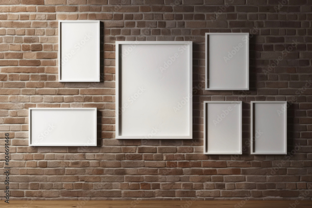 Blank wooden picture frame mockup on an old brick wall, Mood swings full livestyle home scene, AI-generatet Blank wooden picture frame mockup on an old brick wall, Mood swings full livestyle home scene, AI-generatet