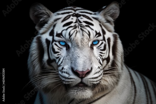 Close up view of white tiger's face. Generative AI