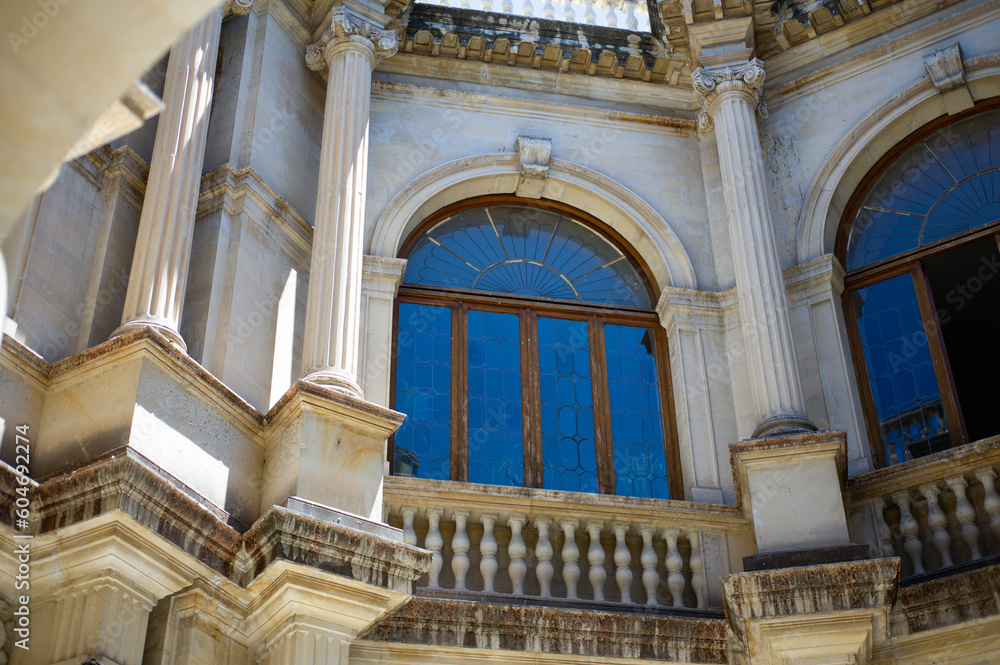 facade inside the hall with broken windows Loggia Heraklion Greece