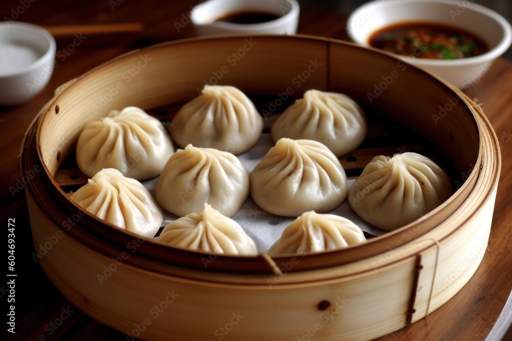 Generative AI Xiaolongbaoare a kind of baozi Chinese steamed bun Food Photography Generative AI Xiaolongbaoare a kind of baozi Chinese steamed bun Food Photography
