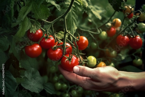 Gardener Handpicks Ripe Red Tomato. AI