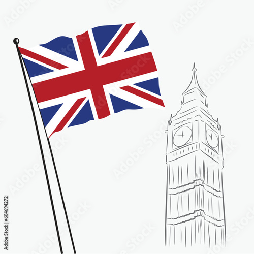 A united kingdom flag with a maple leaf on it and big ben vector illustration of united kingdom flag and big ben Vector Art illustration template banner design