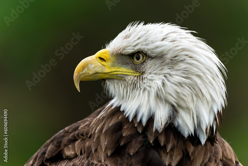 Portrait of an Bald eagle or American eagle (Haliaeetus leucocephalus) in the Netherlands