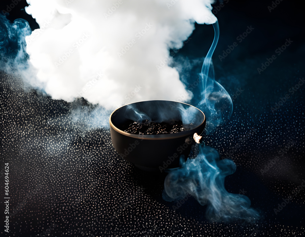 Smoke or fog steam set on black color background. Hazy steam curls for