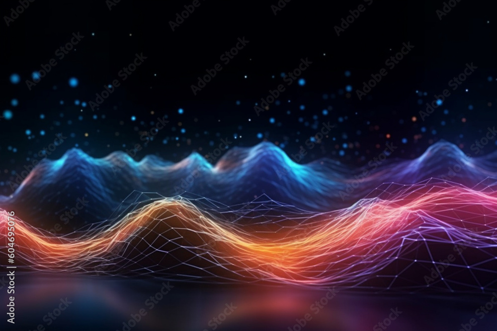 Obraz premium Vibrant illustration captures the essence of data flow through dynamic ripples and waves. Ai generated