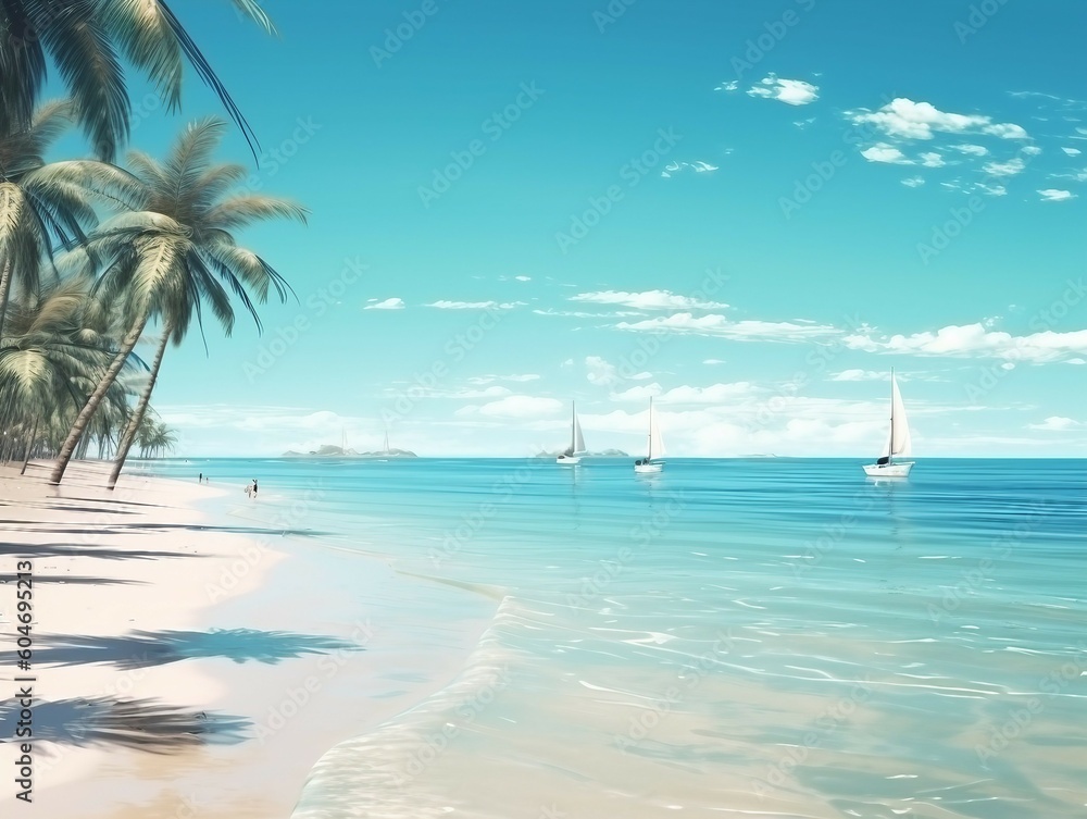 Tropical paradise beach with white sand and coco palms, Panoramic beach landscape. Empty tropical beach and seascape, AI Generated Tropical paradise beach with white sand and coco palms, Panoramic beach landscape. Empty tropical beach and seascape, AI Generated