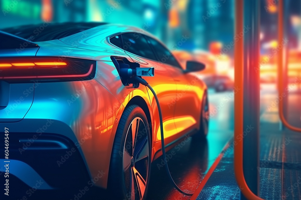 Modern futuristic concept of an electric EV car charging station. Experience the seamless blend of advanced technology and sustainable transportation. Ai generated