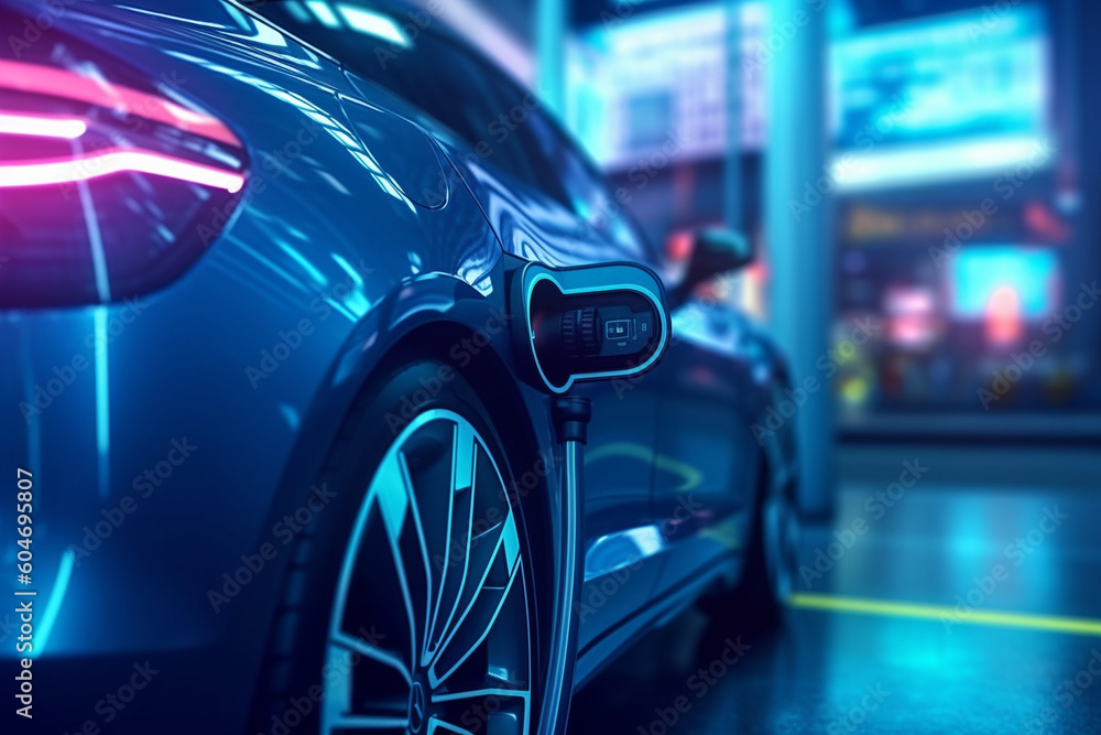 Modern futuristic concept of an electric EV car charging station. Experience the seamless blend of advanced technology and sustainable transportation. Ai generated