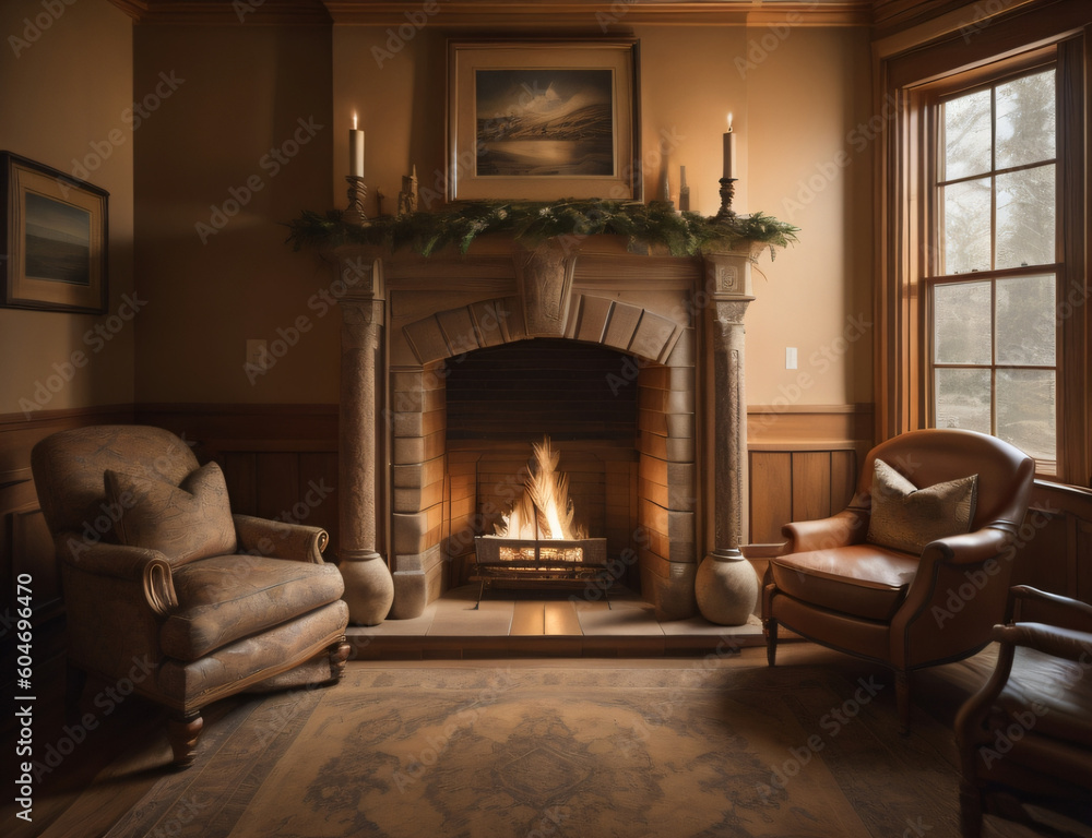 Fototapeta premium fireplace in room - generative AI