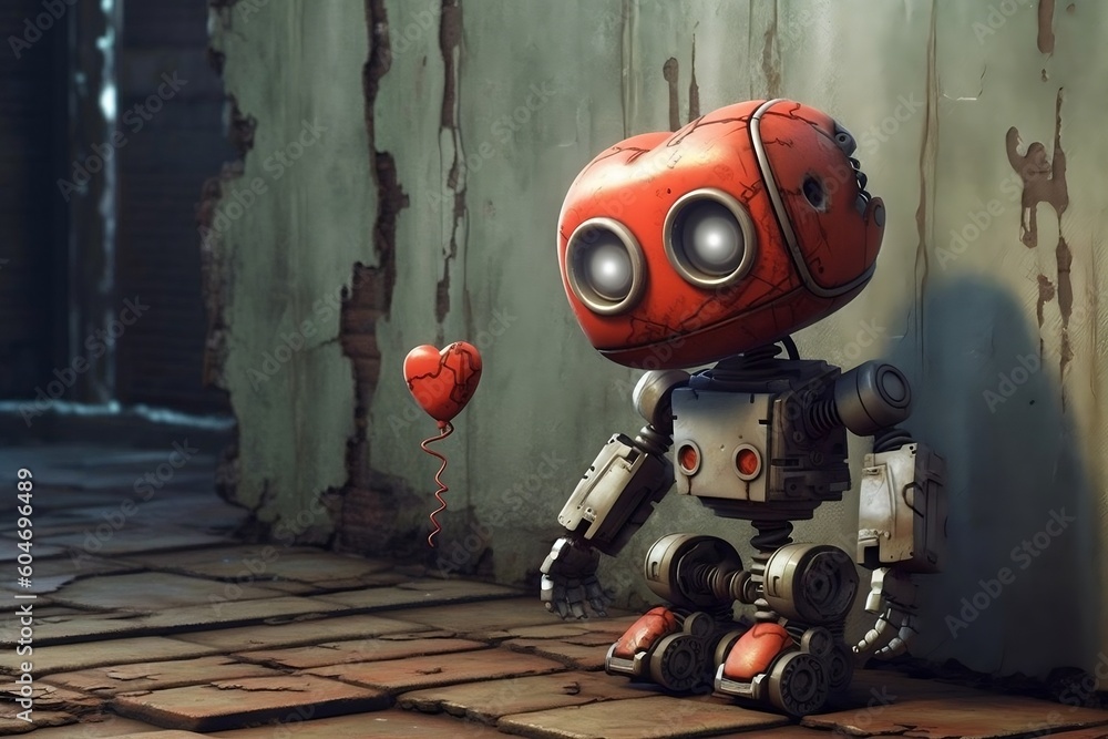 Character design of a robot with a heart. AI