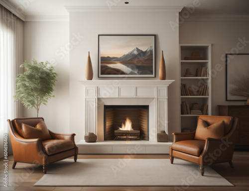 modern living room fireplace - generative AI