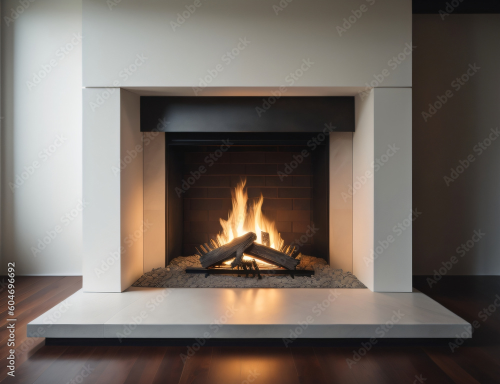 Modern fireplace in the room - generative AI Modern fireplace in the room - generative AI