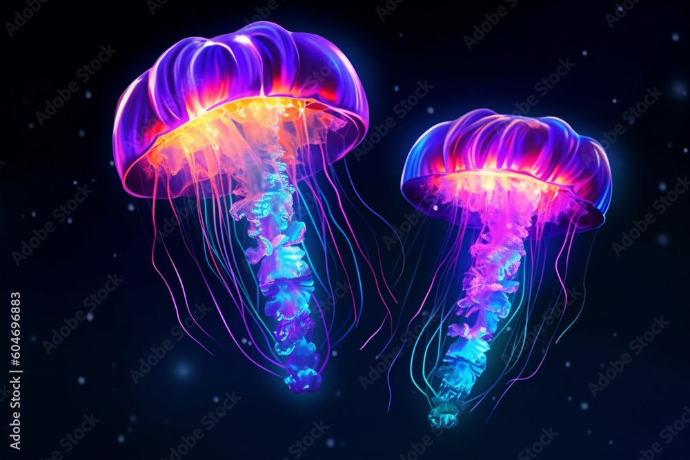 Luminous Depths: Bioluminescent Jellyfish. Ai generated Luminous Depths: Bioluminescent Jellyfish. Ai generated