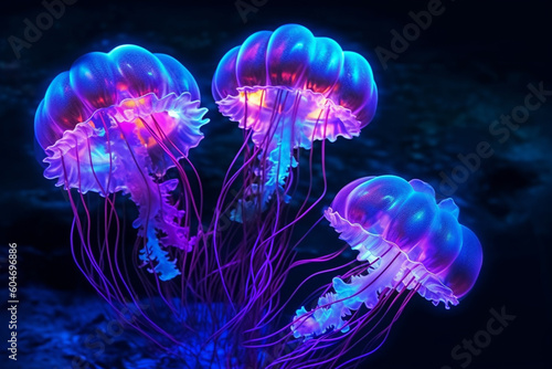Luminous Depths: Bioluminescent Jellyfish. Ai generated © twindesigner