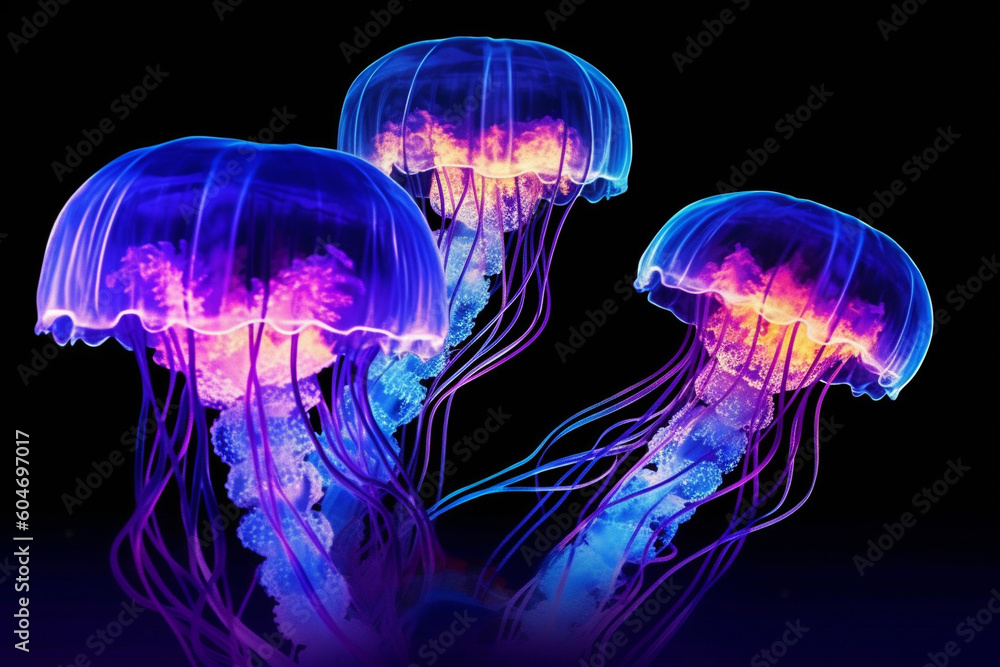 Luminous Depths: Bioluminescent Jellyfish. Ai generated Luminous Depths: Bioluminescent Jellyfish. Ai generated