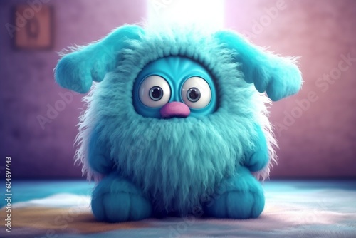 Cartoon character of a cute and cuddly monster with floppy ears. AI