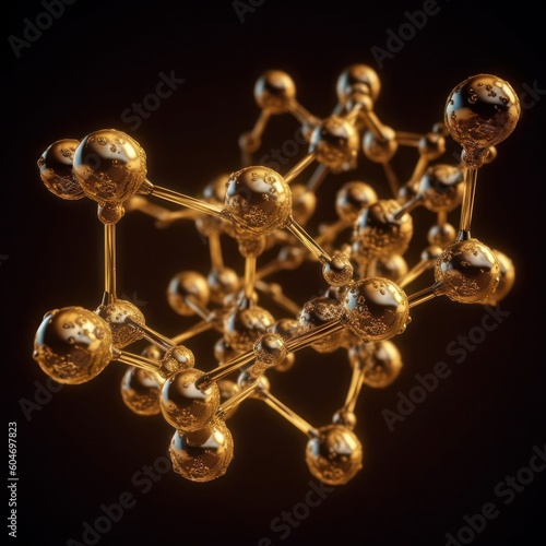 Molecules and molecular crystal lattices. Molecular bonds. abstract illustration of a molecular model isolated on a black background. Generative AI