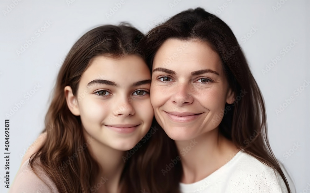 Portrait of Mather and daughter, two generations concept. Happy family and parental relationship. AI generative illustration Portrait of Mather and daughter, two generations concept. Happy family and parental relationship. AI generative illustration